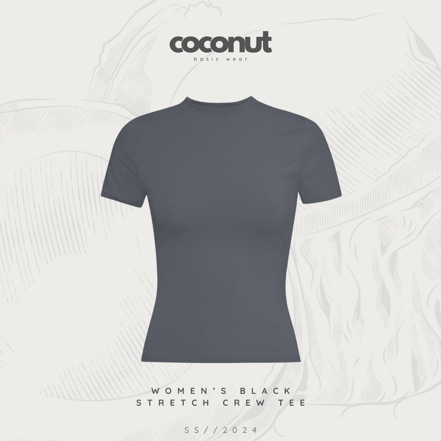 WOMEN’S CHARCOAL STRETCH CREW TEE