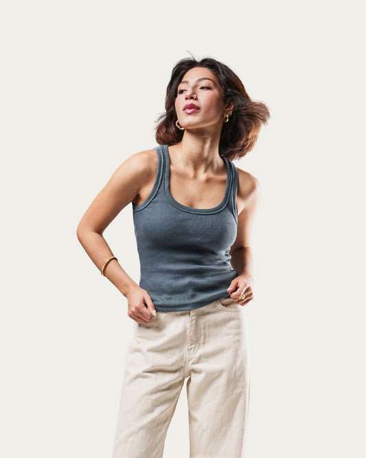 WOMEN'S CHARCOAL RIB TANK TOP