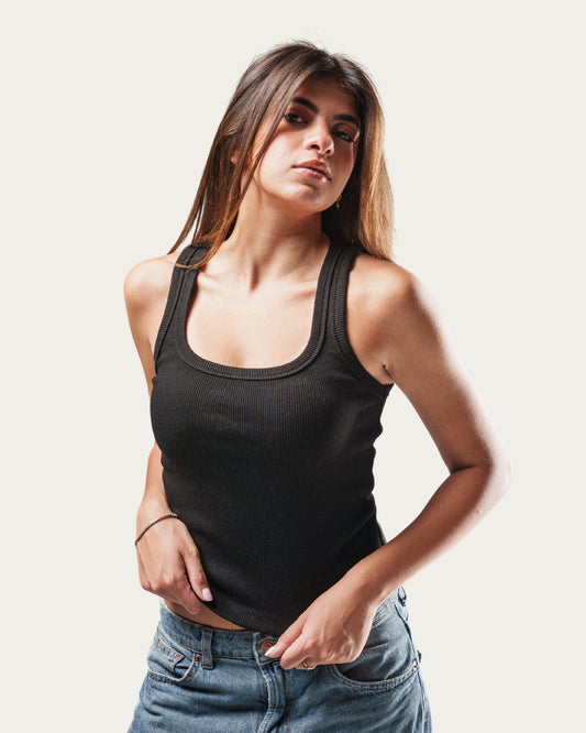 WOMEN'S BLACK RIB TANK TOP